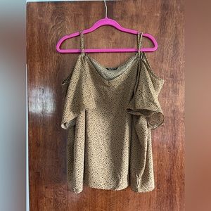 Tan and black cold shoulder top